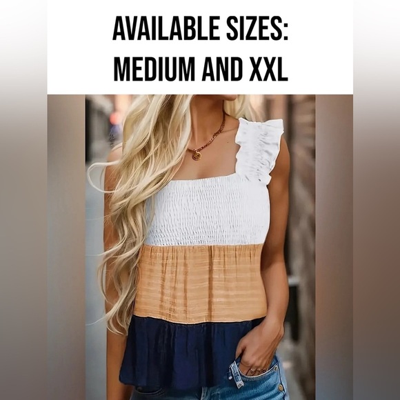 NWT-Ruffle Shoulder  Parch Work Top - Picture 1 of 3